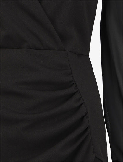 Robe portefeuille col cache-coeur - Noir - 3
