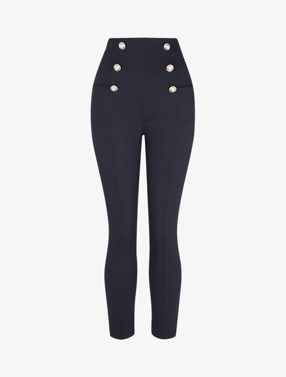 Pantalon empire à boutons décoratifs - Marine - 4