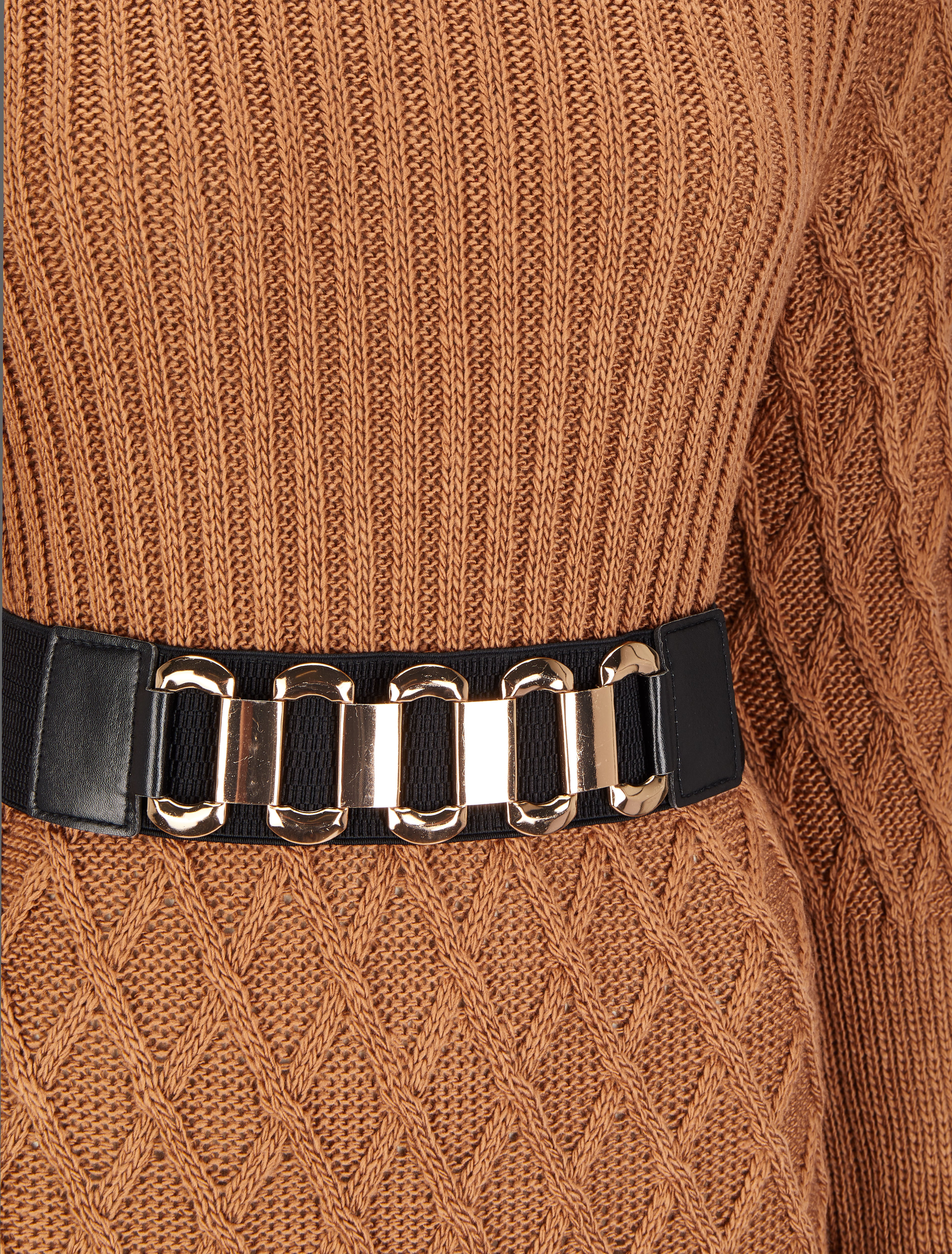 Robe pull en maille effet croisé - Camel - 3
