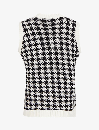 Gilet sans manches imprimé pied-de-coq - Blanc/noir - 2