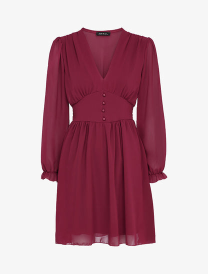 Robe empire à manches bouffantes transparentes - Bordeaux - 4