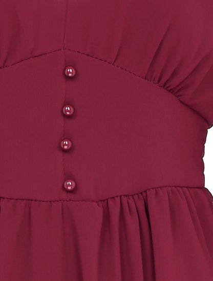 Robe empire à manches bouffantes transparentes - Bordeaux - 3