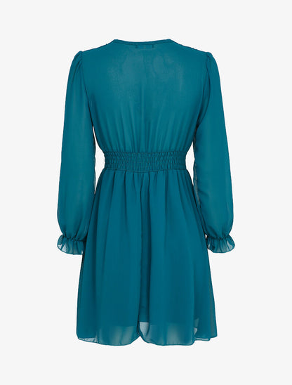 Robe empire à manches bouffantes transparentes - Bleu canard - 2