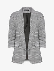 Blazer imprimé prince de galles à manches 3/4 froncée - Noir - 1