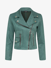 Veste unie courte en suédine - Bleu - 3
