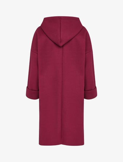 Manteau mi-long à capuche et manches à revers - Bordeaux - 2