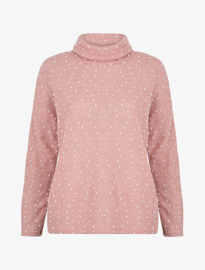 Pull col roulé oversize à plumetis - Rose - 1