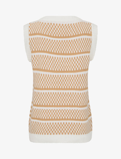 Pull sans manches à motifs damier - Camel/blanc - 2
