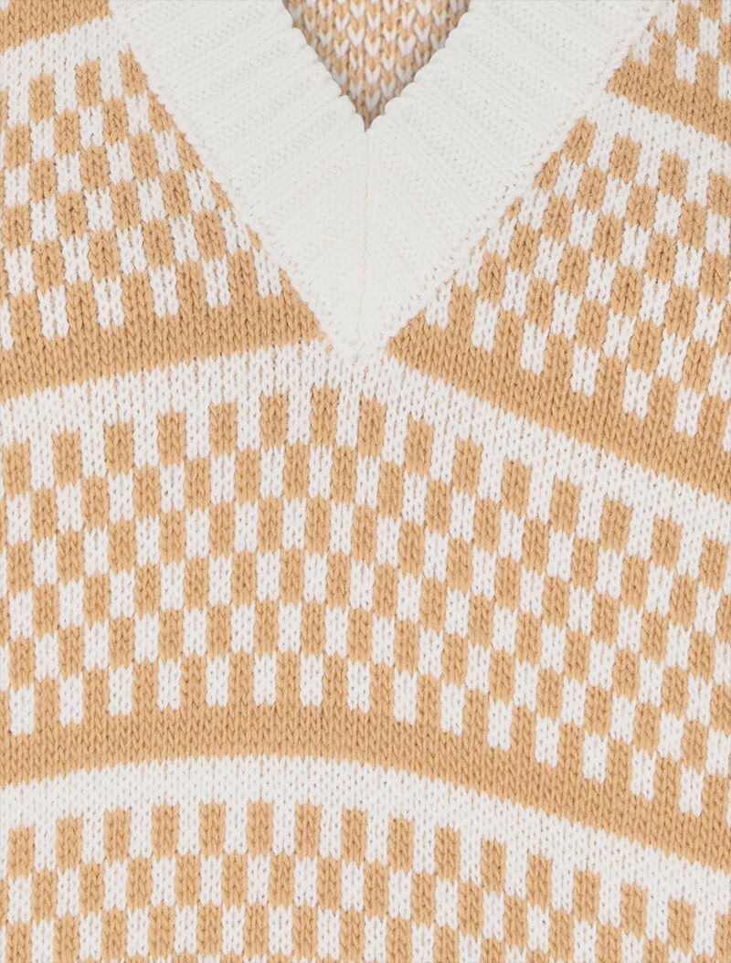 Pull sans manches à motifs damier - Camel/blanc - 3