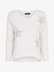Pull fin oversize orné de strass - Blanc - 1