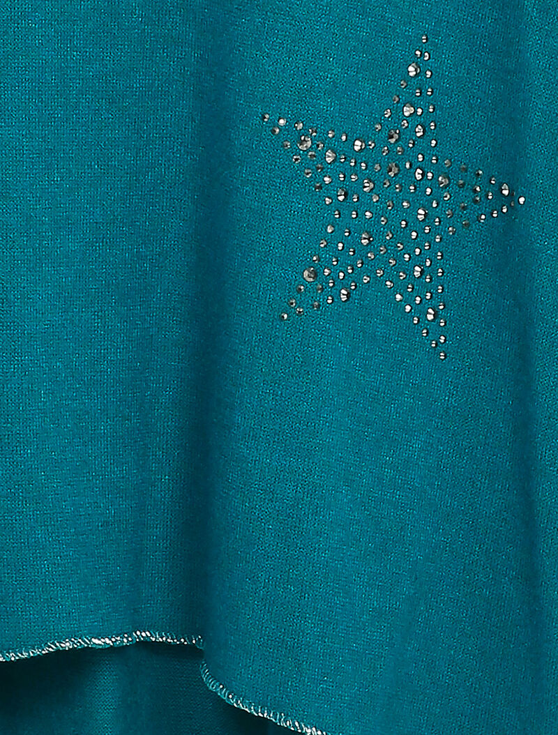 Pull fin oversize orné de strass - Bleu - 3