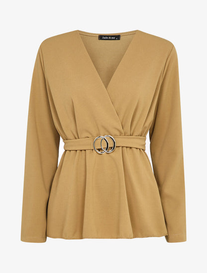 Blouse péplum à boucle stylisée - Camel - 1