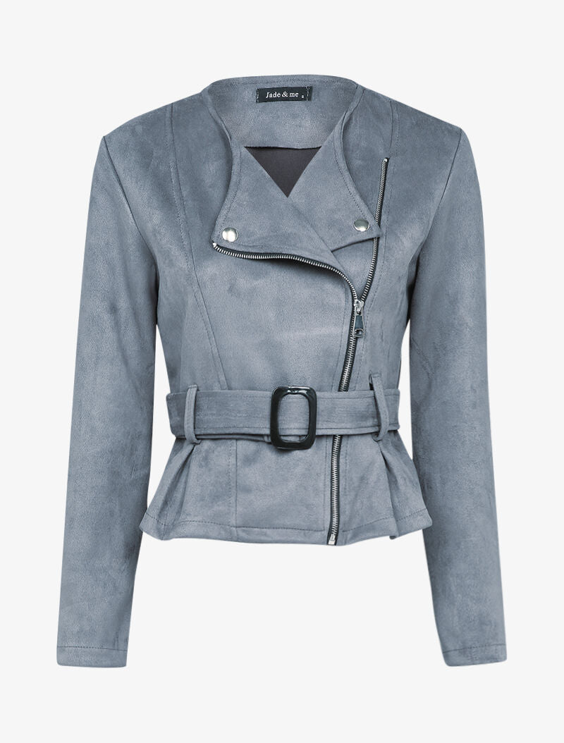 Perfecto péplum en suédine - Gris foncé - 3