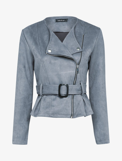 Perfecto péplum en suédine - Gris foncé - 3