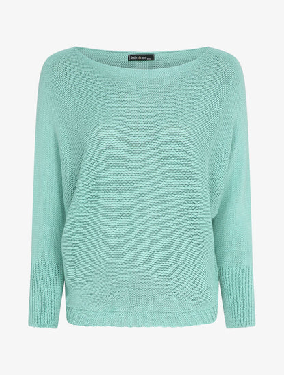 Pull à col bénitier et manches dolman - Bleu clair - 1