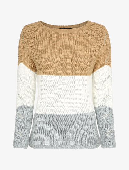 Pull long color block en maille - Camel - 4