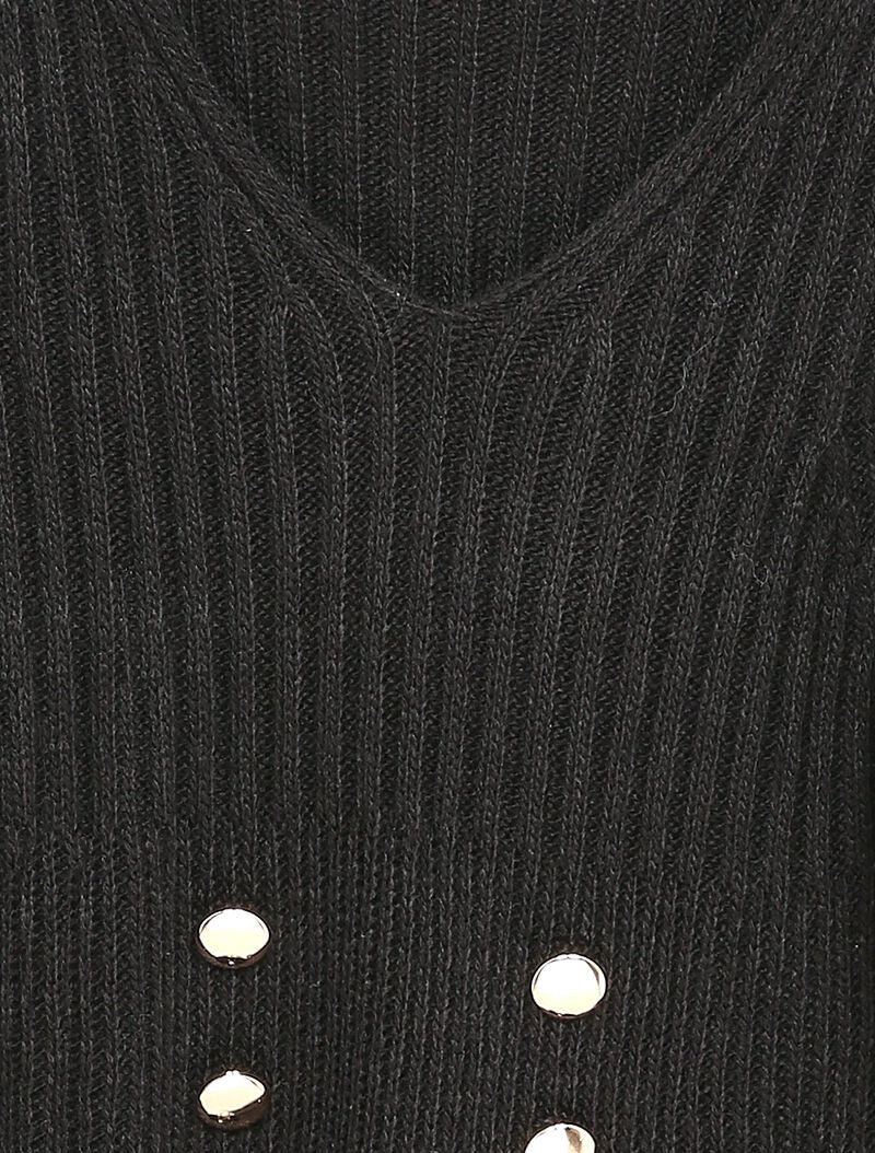 Pull long à boutons dorés stylisés - Noir - 3