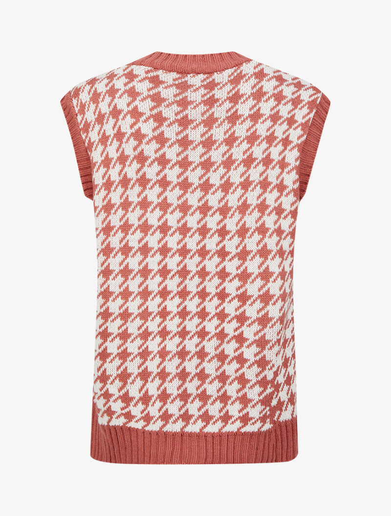 Pull sans manches à col V et imprimé pied de poule - Vieux rose - 2
