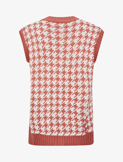 Pull sans manches à col V et imprimé pied de poule - Vieux rose - 2