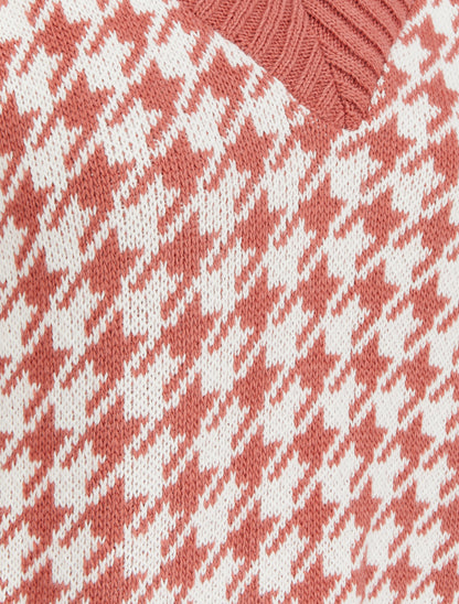 Pull sans manches à col V et imprimé pied de poule - Vieux rose - 3