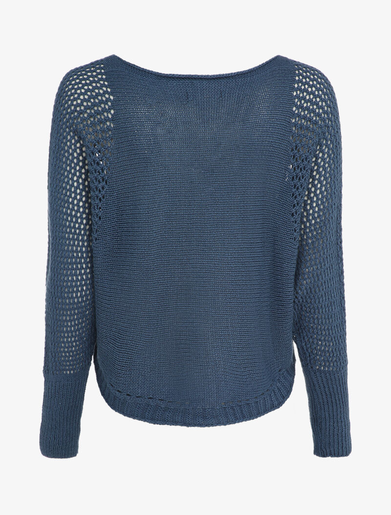 Pull à col bateau à manches en maille ajourée - Bleu - 2