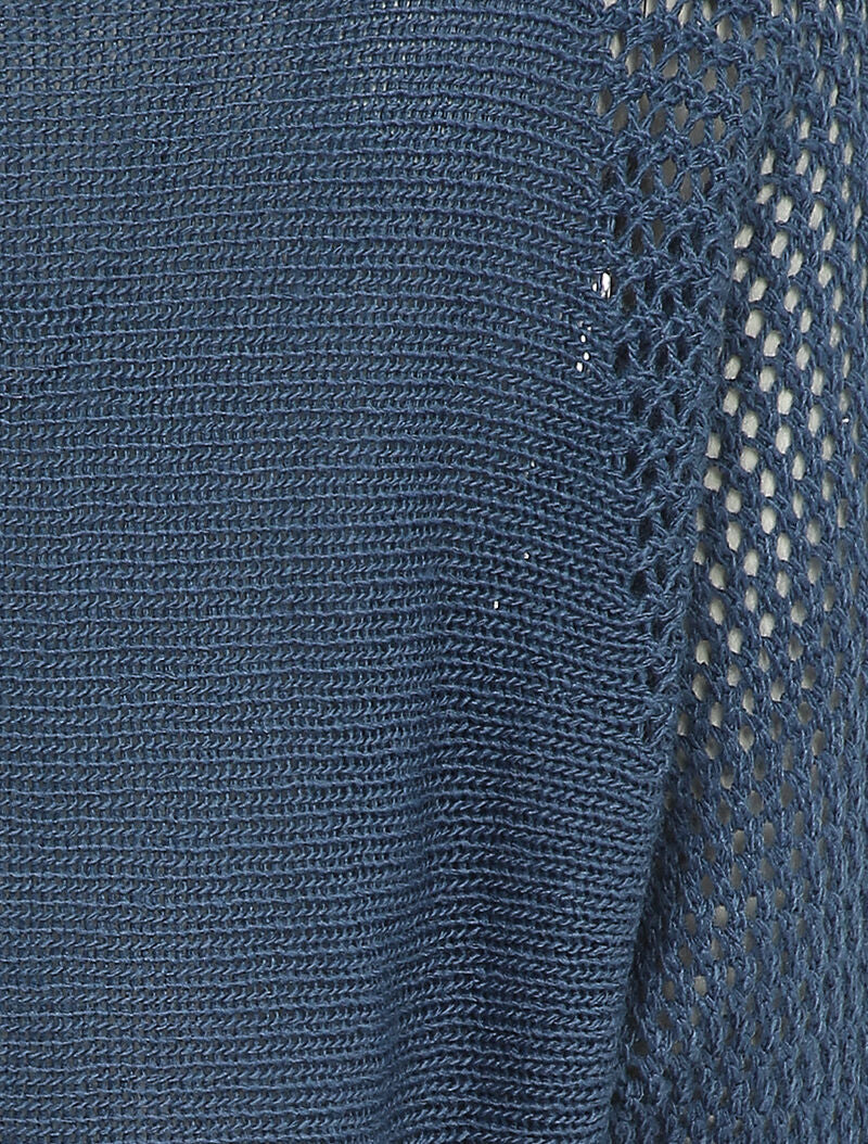 Pull à col bateau à manches en maille ajourée - Bleu - 3