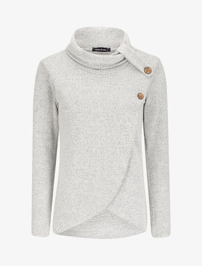 Pull à col roulé à détails boutons et pans avant croisés - Gris clair - 1