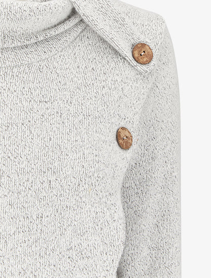 Pull à col roulé à détails boutons et pans avant croisés - Gris clair - 3