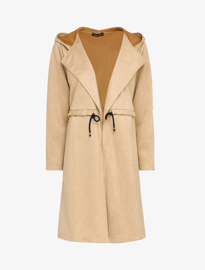 Veste longue à capuche en suédine - Beige - 1