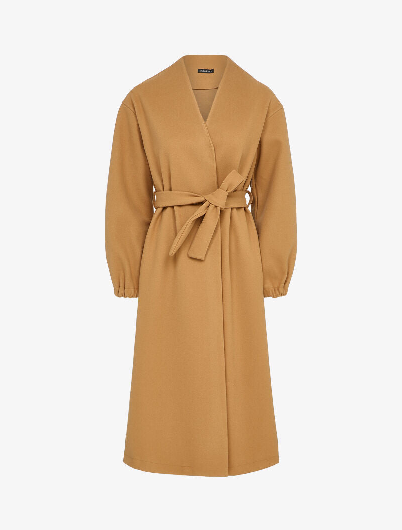 Manteau long à poignets élastiqués - Camel - 1