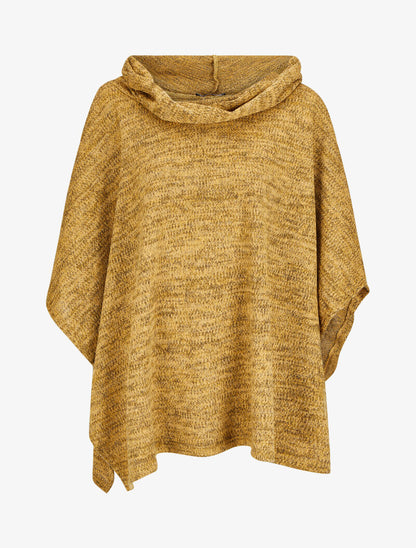 Pull style poncho à capuche et col lâche - Moutarde - 1