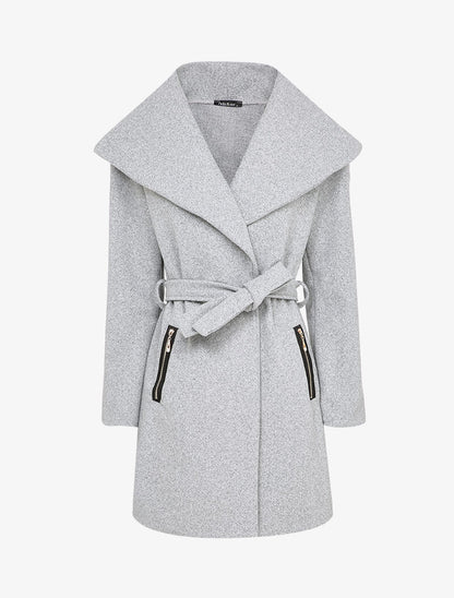 Manteau à col large et poches à zips décoratifs - Gris chiné - 4