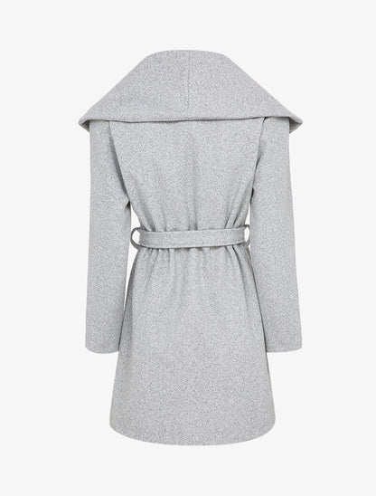 Manteau à col large et poches à zips décoratifs - Gris chiné - 2