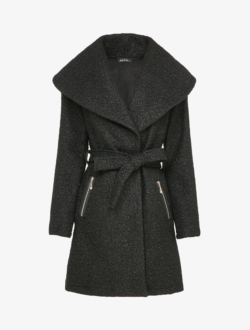 Manteau effet laine bouclée à col large - Noir - 4