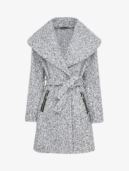 Manteau effet laine bouclée à col large - Gris clair - 1