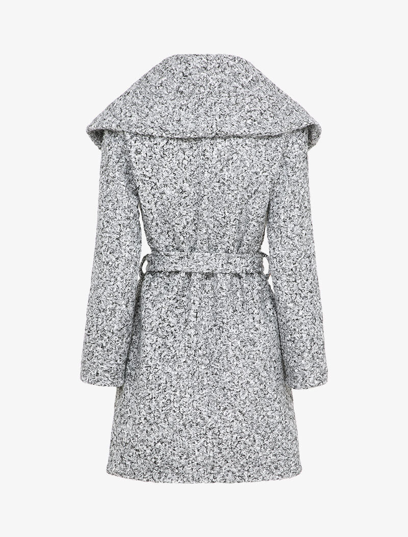 Manteau effet laine bouclée à col large - Gris clair - 2