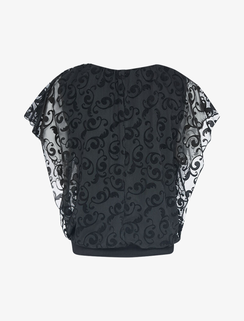 Top boule en voile et imprimés - Noir - 2