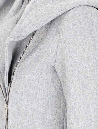 Manteau à capuche et à zip asymétrique - Gris clair - 3