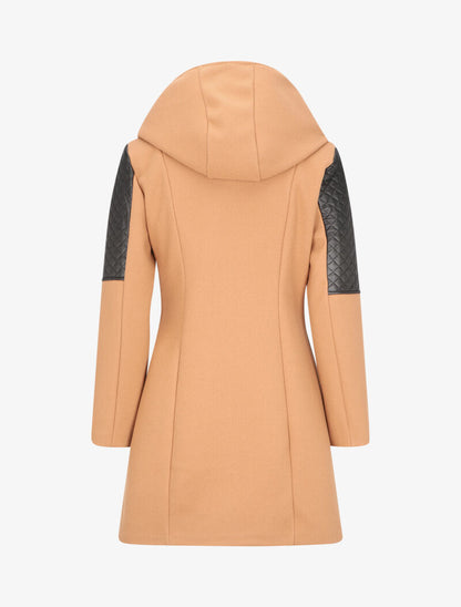 Manteau à empiècement en simili effet matelassé - Camel - 2