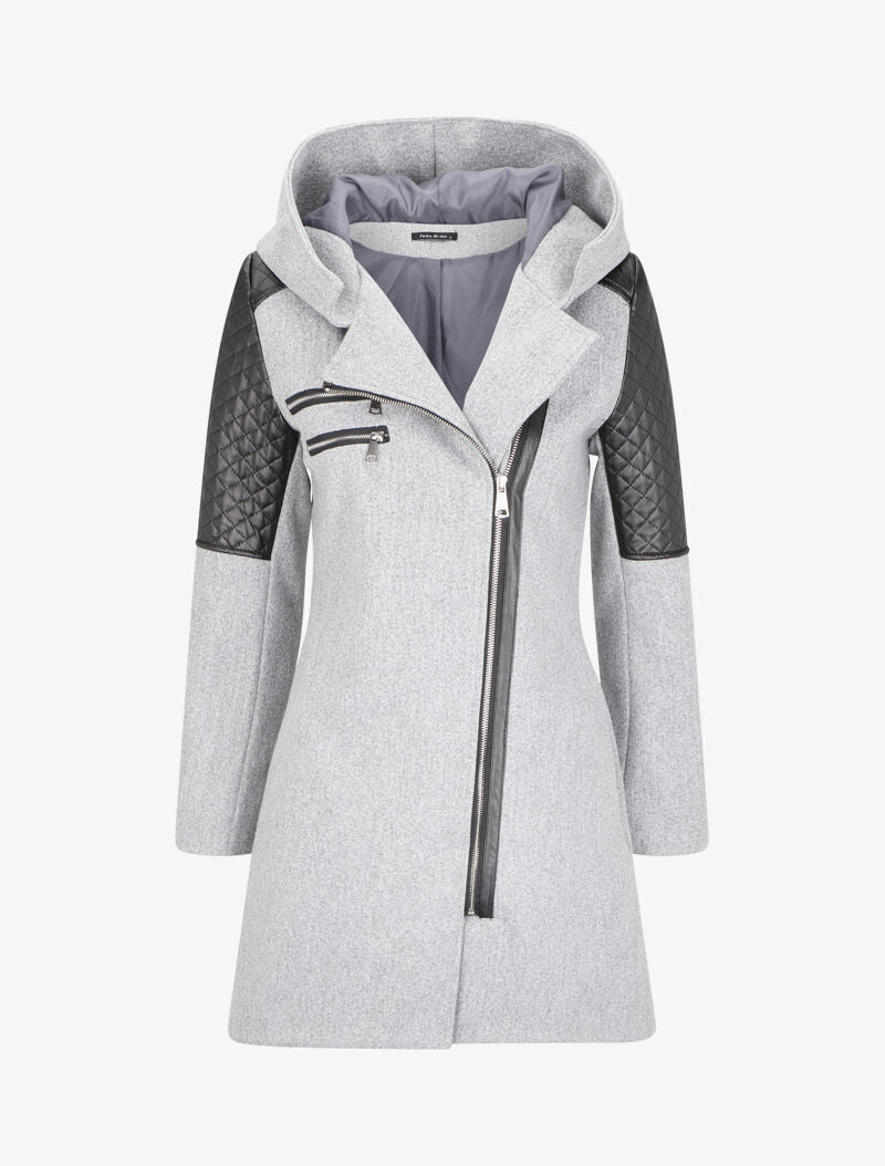 Manteau à empiècement en simili effet matelassé - Gris clair - 4