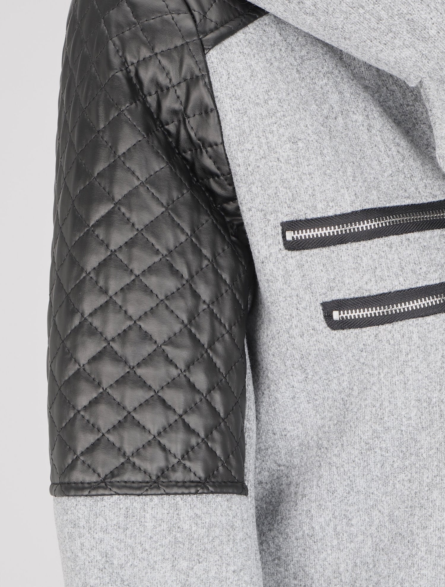 Manteau à empiècement en simili effet matelassé - Gris clair - 3