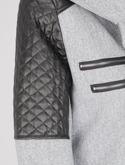 Manteau à empiècement en simili effet matelassé - Gris clair - 3