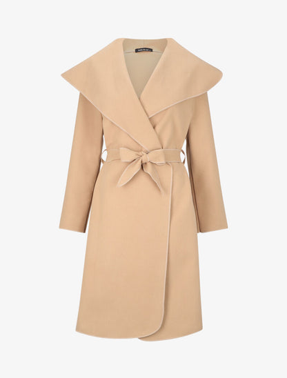 Manteau long uni à col châle - Beige - 1