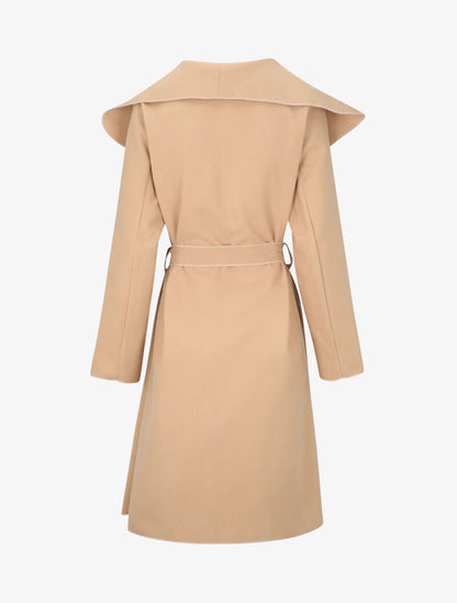 Manteau long uni à col châle - Beige - 2