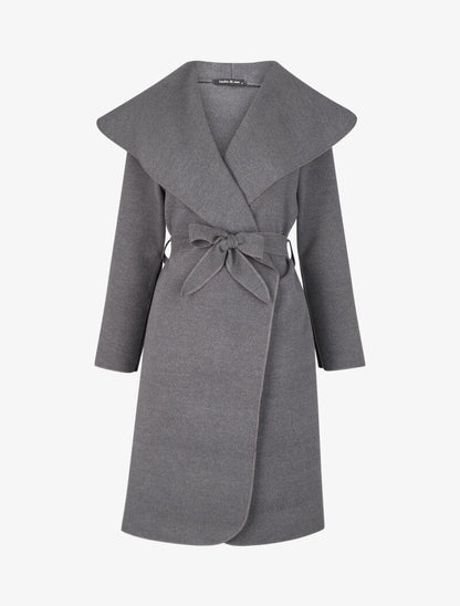 Manteau long uni à col châle - Gris foncé - 4