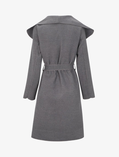 Manteau long uni à col châle - Gris foncé - 2