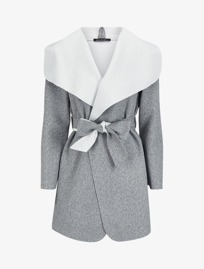 Manteau mi-long à col châle - Gris chiné - 1