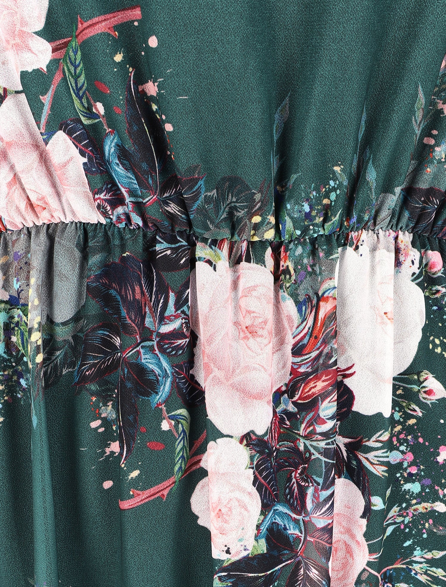 Robe à bords volantés et imprimé bouquet de roses - Vert sapin - 3
