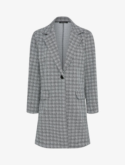 Veste mi-longue à motif petits carreaux - Noir - 4