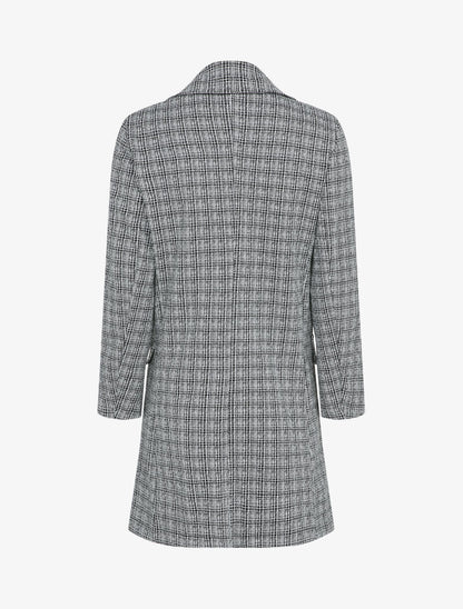 Veste mi-longue à motif petits carreaux - Noir - 2
